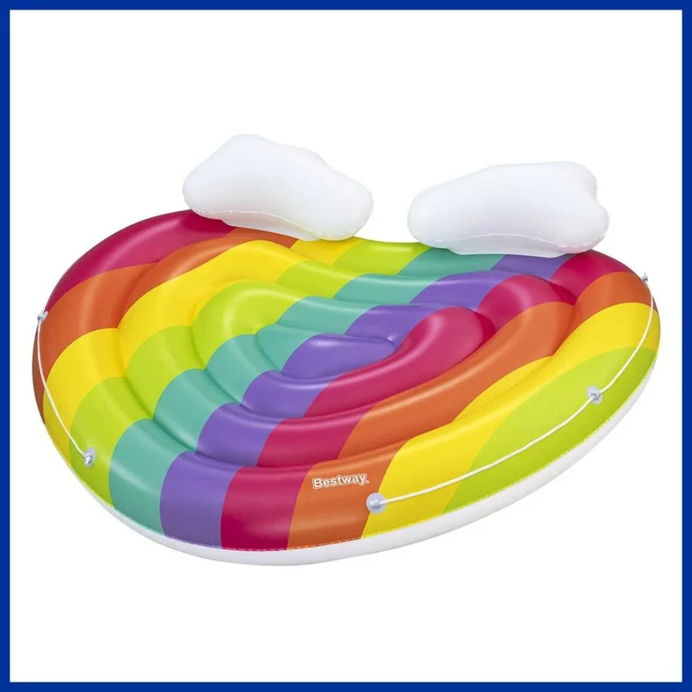 NIB Rainbow Dreams Pool Island 2-Person Inflatable Float/Raft by H2OGO! 64"x58" - Picture 10 of 10